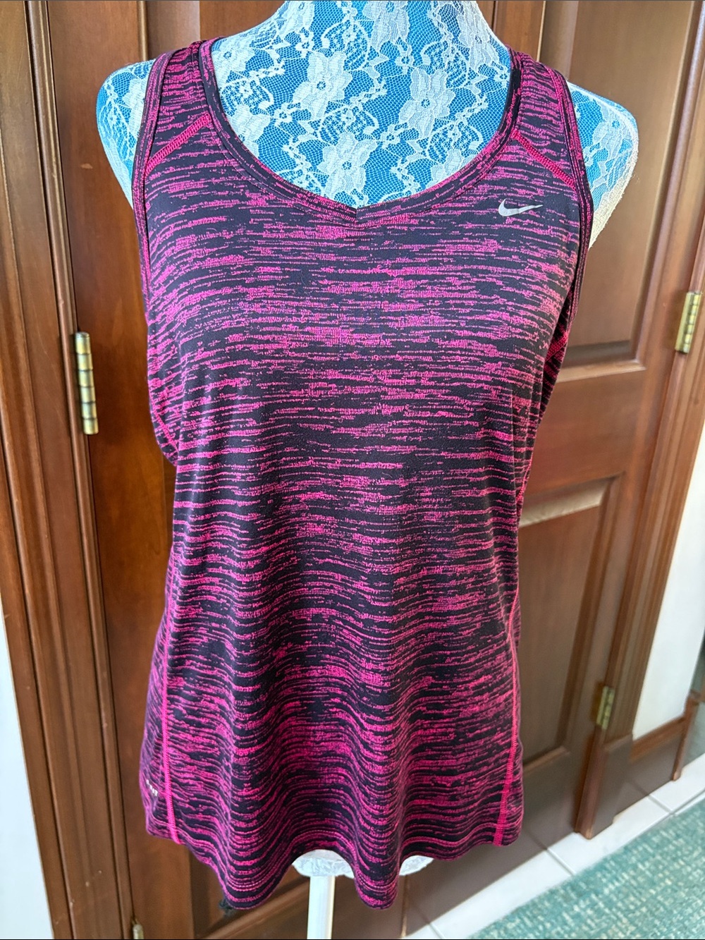 Nike Dri-fit tank top Women's Pink/Black Space-Dye running top sleeveless scoop